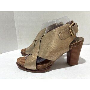 Sofft Cambria Cross Gold Leather Sandals Cork Platform Heels Open Toe Women 9